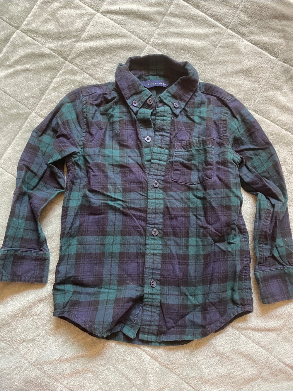 Janie and Jack Green and Navy Plaid Button-Down Flannel Shirt